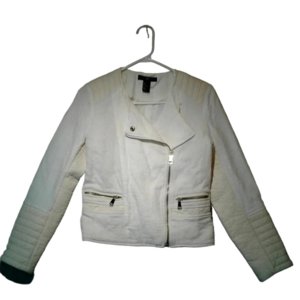 Women's White Faux  Leather Jacket w/Gold Zippers Size 6
